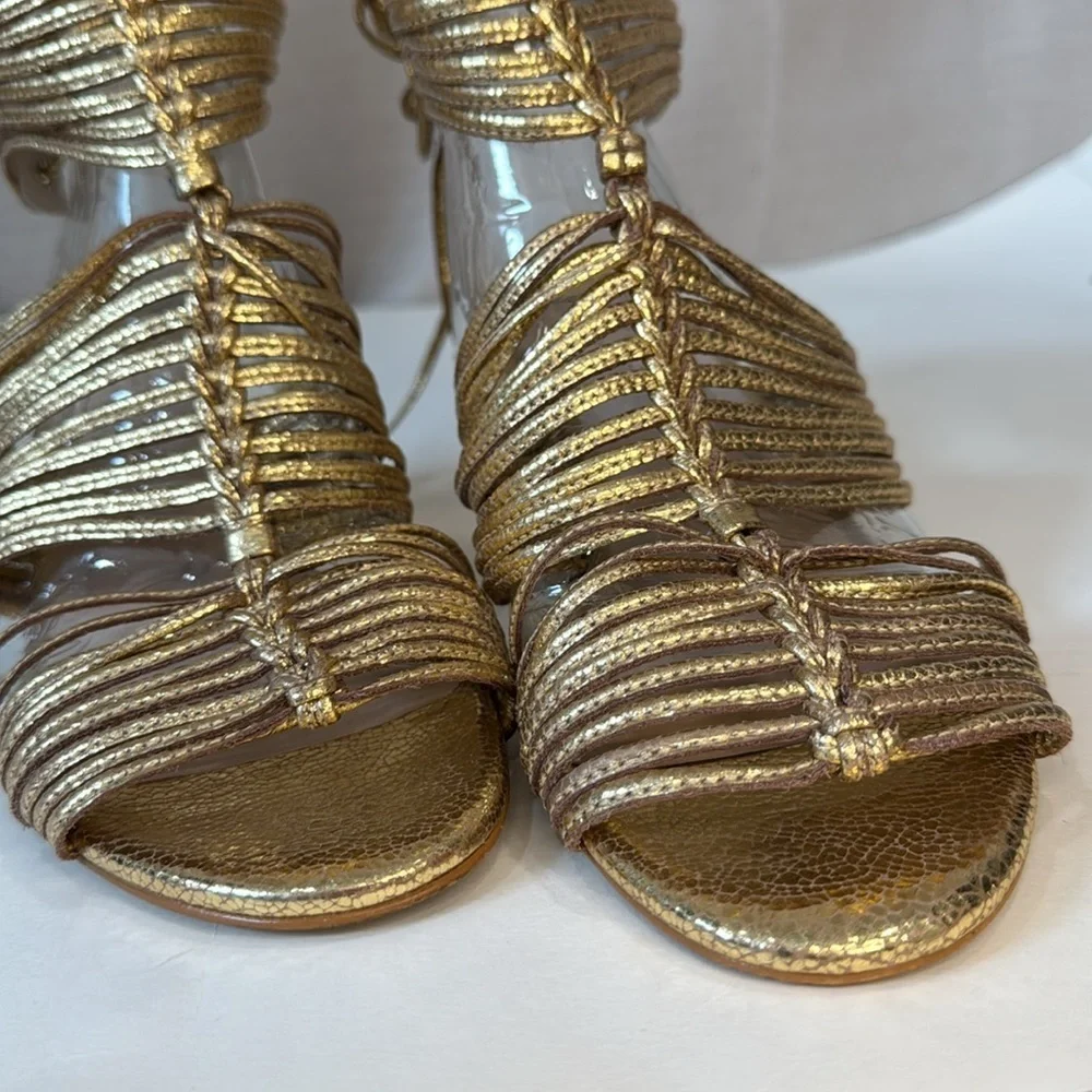 CECILIA NEW YORK Gold Metallic Strappy Block Heel Sandals - Picture 6 of 8
